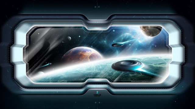 Futuristic space scene planet star free wallpaper for desktop - medium preview image