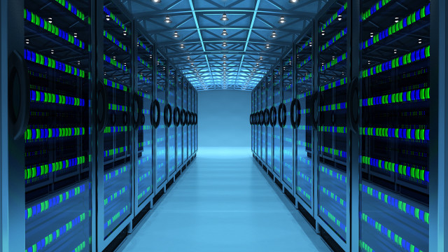 Data center hallway blue light free wallpaper for desktop - medium preview image