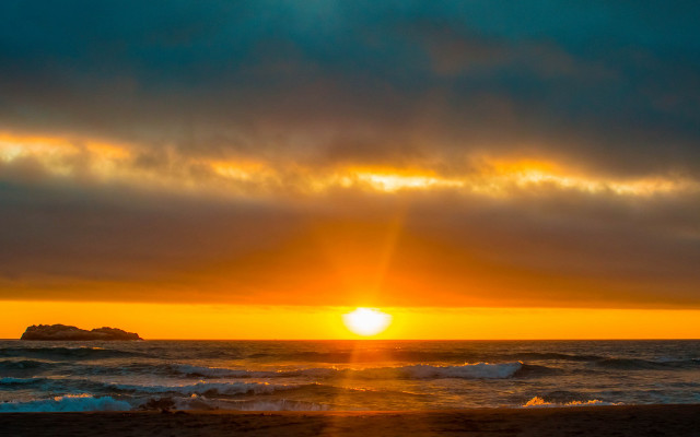 Sunset ocean island clouds beach #2 free wallpaper for desktop - medium preview image