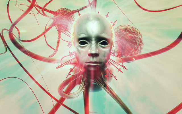 Strange face biomechanical cyberpunk energy free wallpaper for desktop - medium preview image