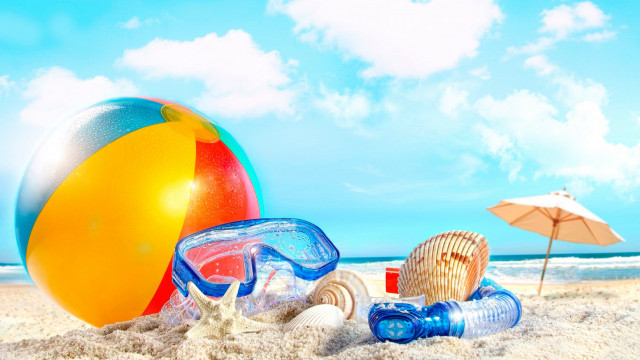 Beach ball snorkels sand ocean free wallpaper for desktop - medium preview image