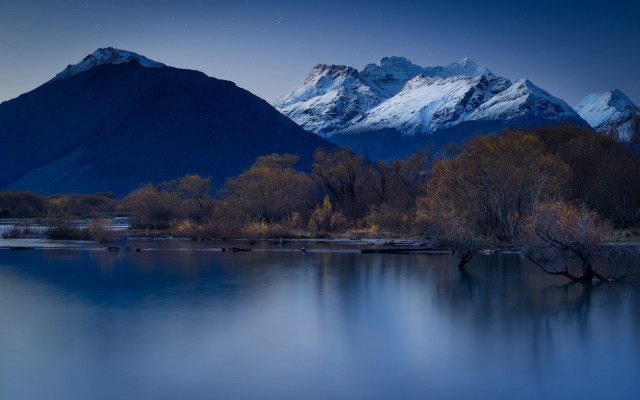Mountain lake trees night starry free wallpaper for desktop - medium preview image