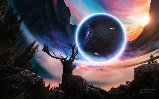 Deer planet sky stars painting free wallpaper for desktop - medium preview image