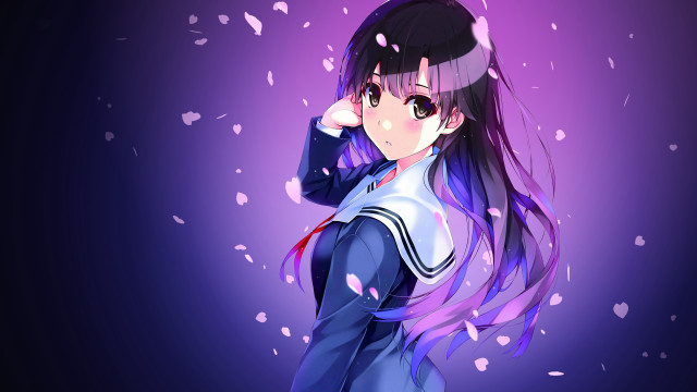 Anime girl ponytail purple hearts free wallpaper for desktop - medium preview image