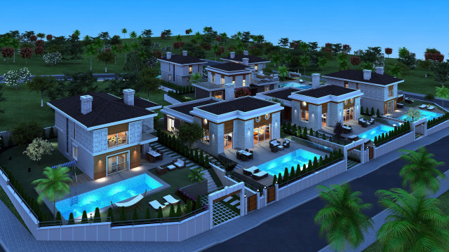 Large house pool trees bushes free wallpaper for desktop - medium preview image