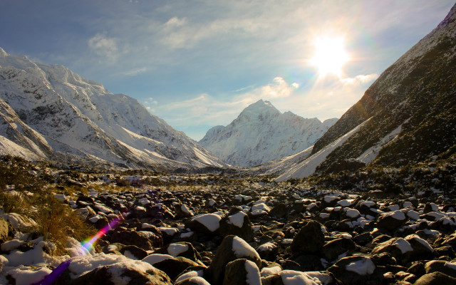 Mountain snowy landscape city light free wallpaper for desktop - medium preview image
