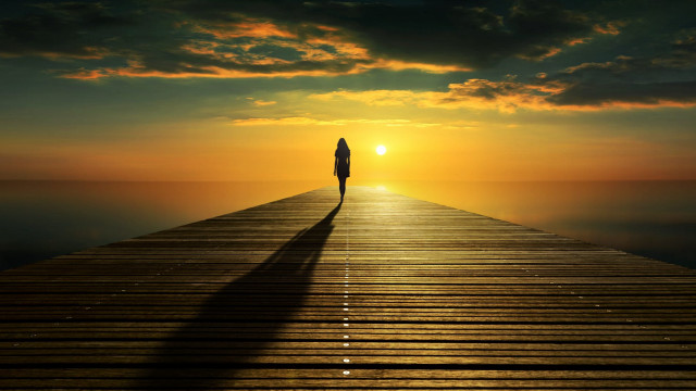 Pier sunset backlit illustration ocean free wallpaper for desktop - medium preview image