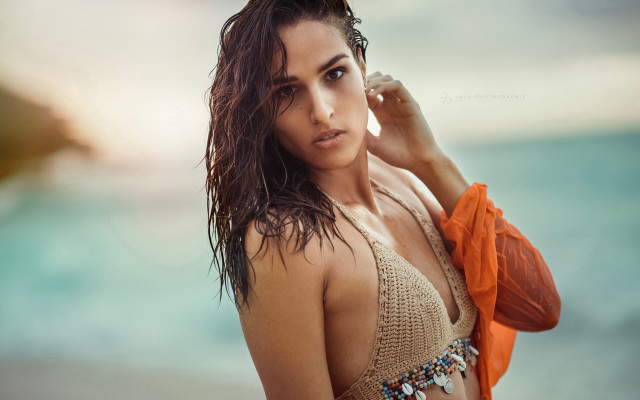 Woman bikini beach phone handbag free wallpaper for desktop - medium preview image