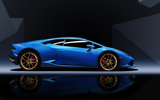 Blue sports car gold rims free wallpaper for desktop - medium preview image