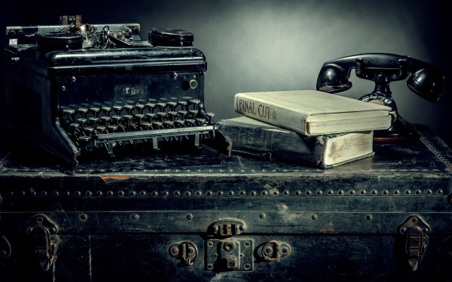 Typewriter trunk telephone book night free wallpaper for desktop - medium preview image