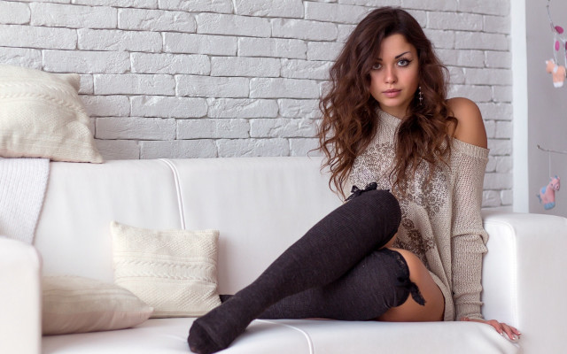 Woman couch crossed legs blackstockings free wallpaper for desktop - medium preview image