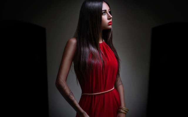 Gothic fashion portrait reddress blackbackground free wallpaper for desktop - medium preview image