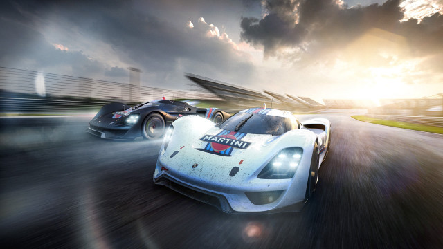 Racing cars sunset clouds dramatic free wallpaper for desktop - medium preview image