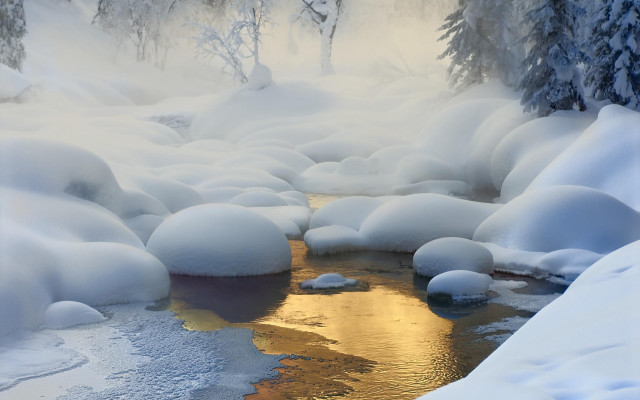 Winter stream ice chunks snowy free wallpaper for desktop - medium preview image