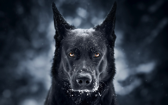 Black dog snowflake face night free wallpaper for desktop - medium preview image
