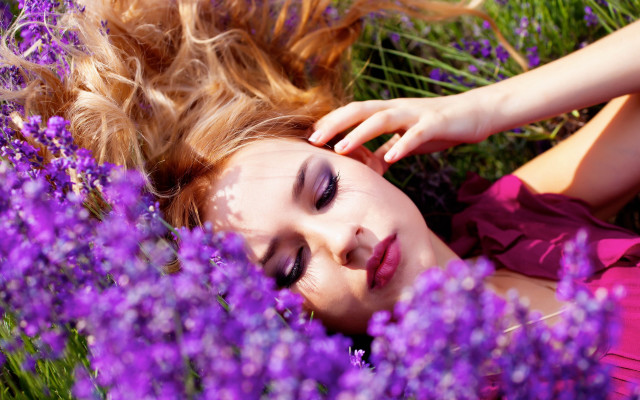 Purple flower field woman blossom free wallpaper for desktop - medium preview image