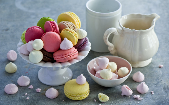 Macaroons tea rococo pastel food free wallpaper for desktop - medium preview image