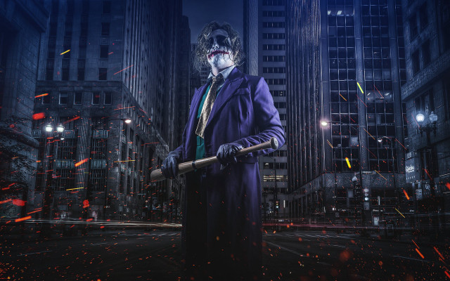 Joker city night fireworks man free wallpaper for desktop - medium preview image