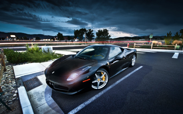 Black sports car night city #2 free wallpaper for desktop - medium preview image