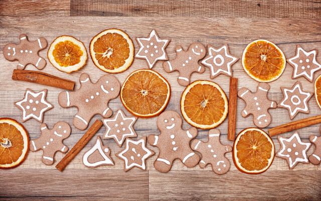 Wooden table oranges cinnamon ginger free wallpaper for desktop - medium preview image
