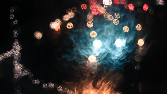 Fireworks moon earth reflection night free wallpaper for desktop - medium preview image