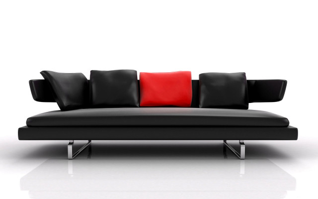 Black couch red pillows white free wallpaper for desktop - medium preview image
