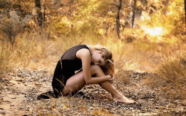 Woman forest autumn fireworks sunset free wallpaper for desktop - medium preview image