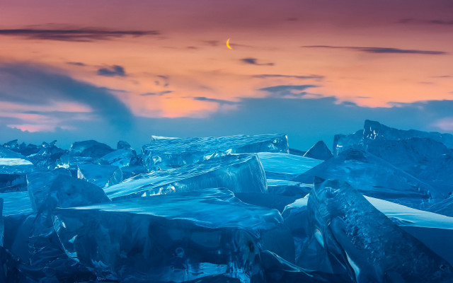 Icebergs sunset moon clouds crystal free wallpaper for desktop - medium preview image