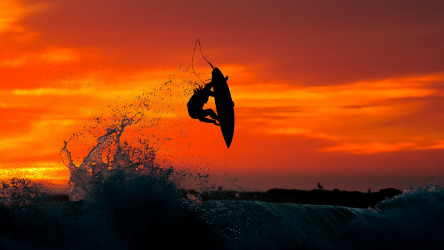 Surfboard air wave sunset cinematic free wallpaper for desktop - medium preview image