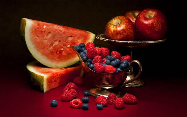 Berries watermelon bowl stilllife food free wallpaper for desktop - medium preview image