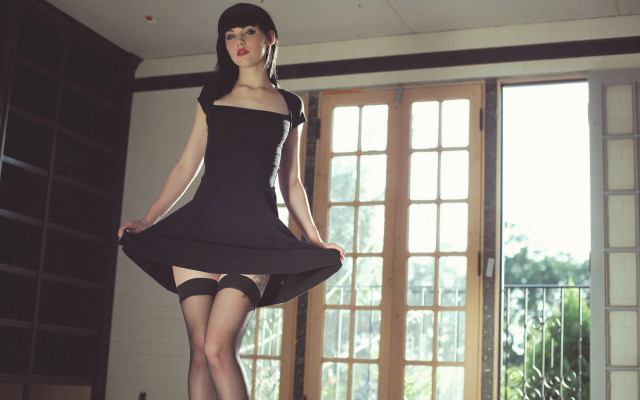 Gothic evaline ness blackdress stockings free wallpaper for desktop - medium preview image