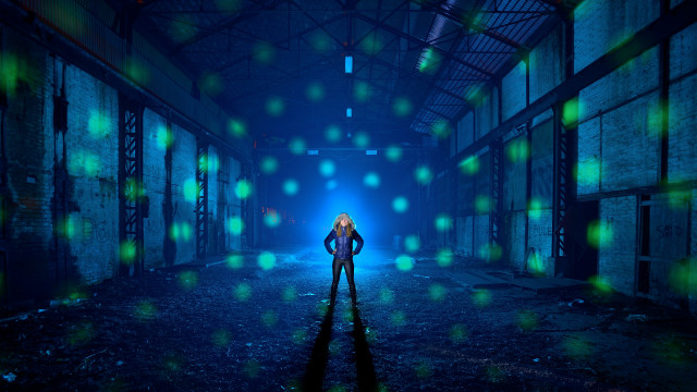Holographic alleyway blonde girl night free wallpaper for desktop - medium preview image