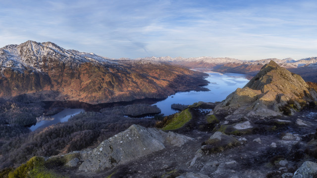 Mountain lake panoramic cloudy sky free wallpaper for desktop - medium preview image