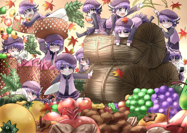 Cartoon characters fruit vegetables pile free wallpaper for desktop - medium preview image