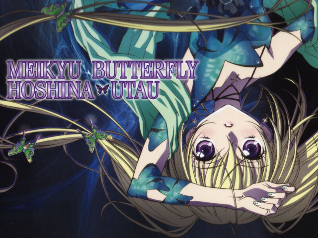 Girl blue hair butterfly arm free wallpaper for desktop - medium preview image