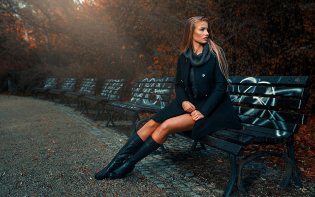 Woman park bench graffiti autumn free wallpaper for desktop - medium preview image