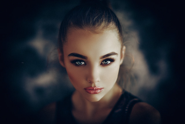 Blue eyed woman smoke bun free wallpaper for desktop - medium preview image