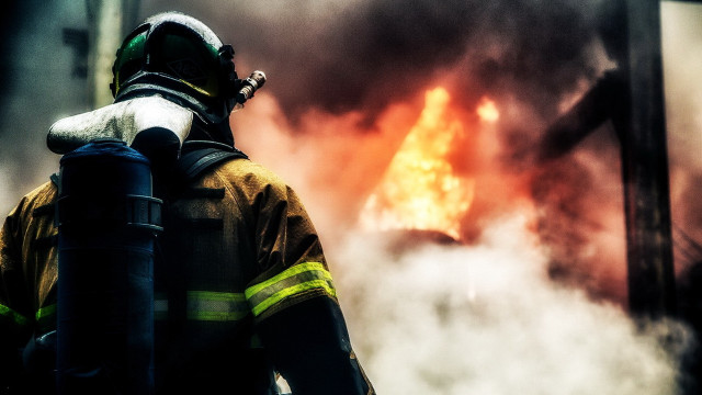 Firefighter future city fire smoke free wallpaper for desktop - medium preview image