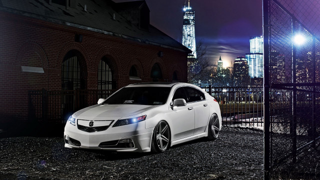 White car city night fence free wallpaper for desktop - medium preview image