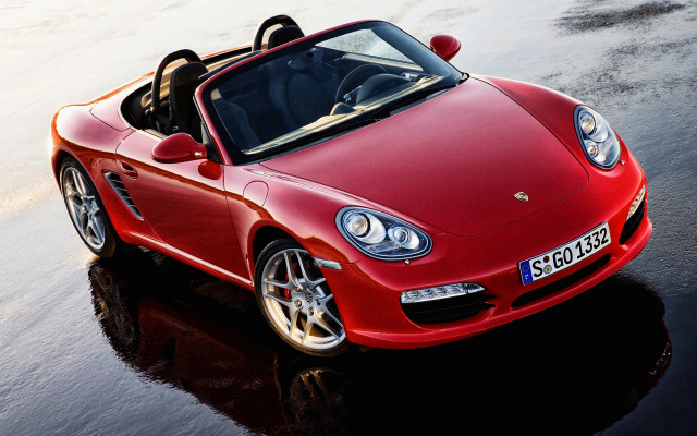 Red sports car wet beach free wallpaper for desktop - medium preview image