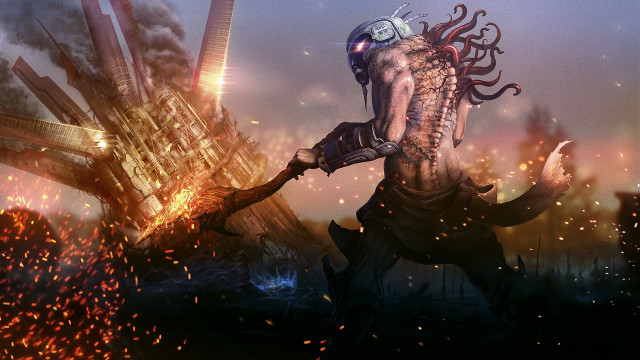 Mask octopus cityscape fire battle free wallpaper for desktop - medium preview image