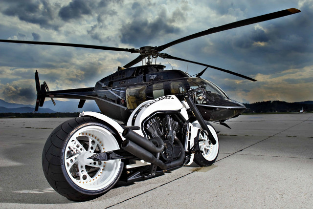Motorcycle runway cloudy sky helicopter free wallpaper for desktop - medium preview image