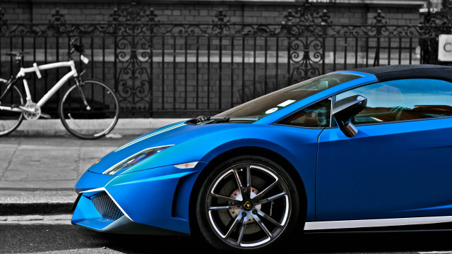 Blue sports car bike rack free wallpaper for desktop - medium preview image