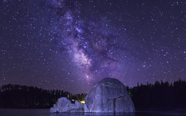 Night sky stars large rock free wallpaper for desktop - medium preview image