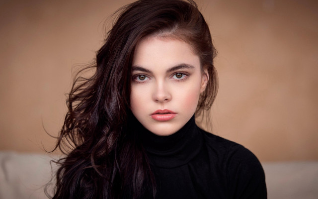 Woman longhair blackturtleneck portrait echochernik free wallpaper for desktop - medium preview image