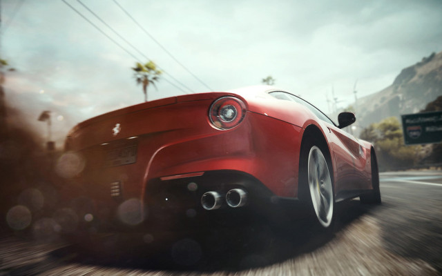 Red sports car palm traffic free wallpaper for desktop - medium preview image