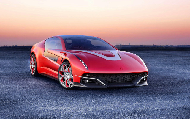 Red sports car sunset city #2 free wallpaper for desktop - medium preview image