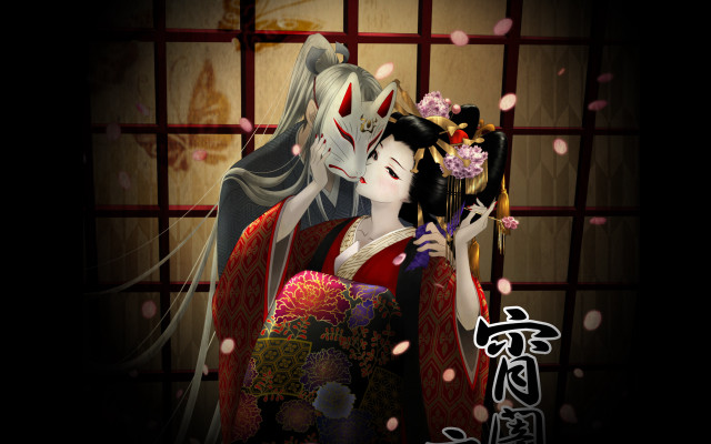 Geisha kimono flower doll gothic free wallpaper for desktop - medium preview image