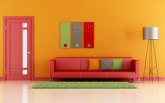 Living room red couch green free wallpaper for desktop - medium preview image
