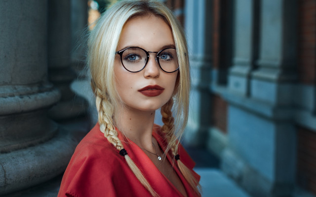 Woman braid glasses building artnouveau free wallpaper for desktop - medium preview image